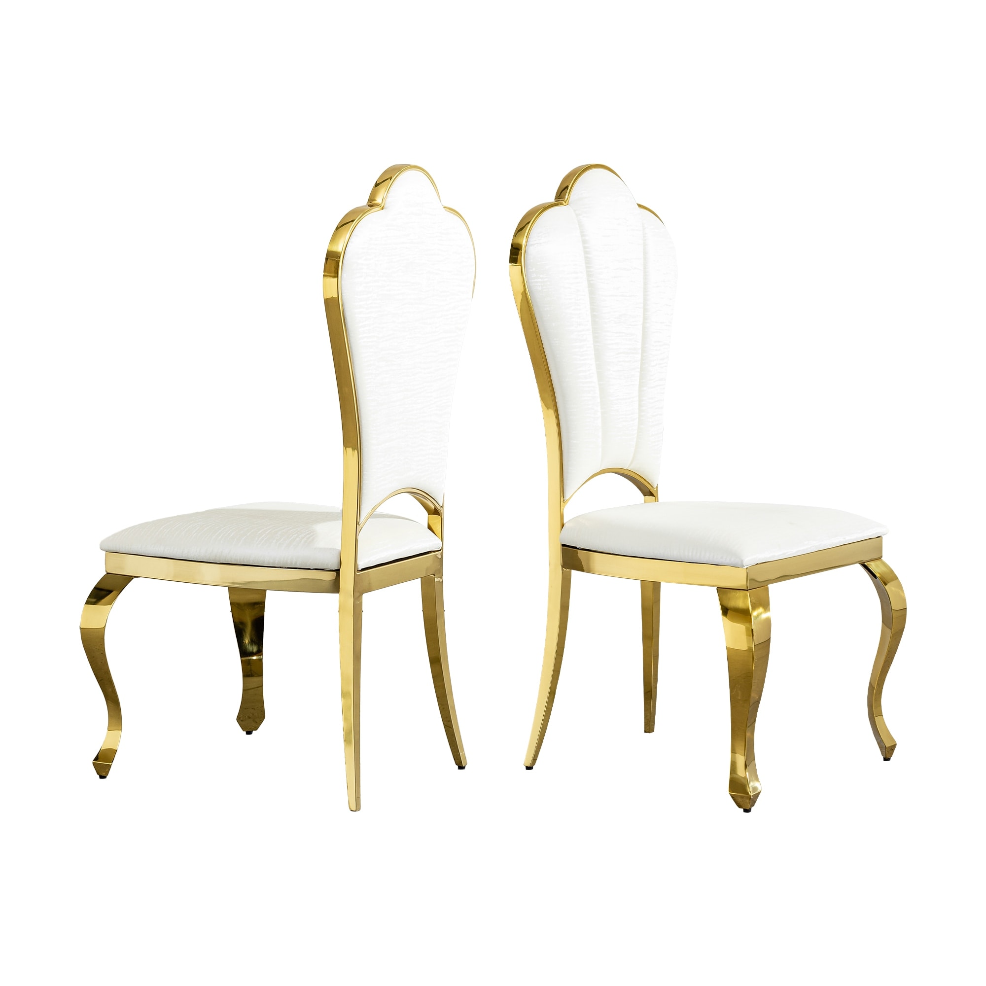 Dining chair gold stainless steel legs with white PU leather set of 2pcs