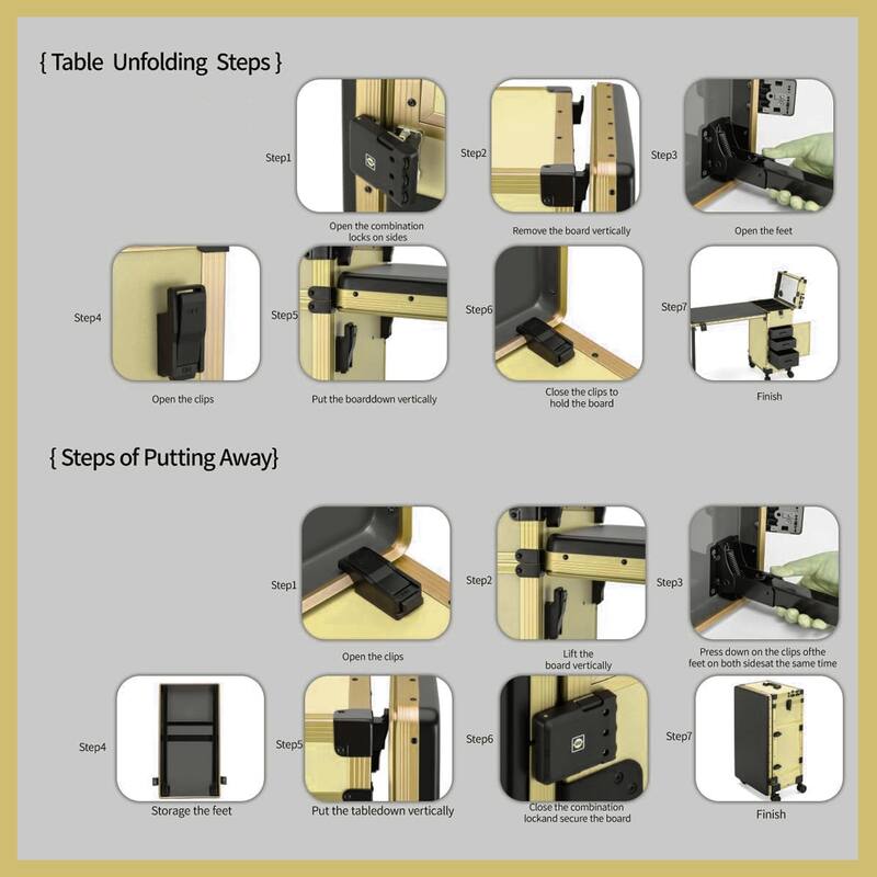 Portable Nail Art Table w/ LED Mirror, Bluetooth, Lockable Drawers, Telescopic Pole - Folding Manicure Station for Salons