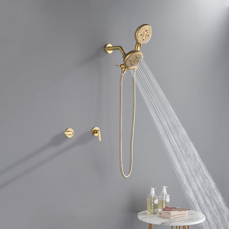 Wall Mount Shower Faucet with Handheld Shower Brass 5-Setting Spray Dual Head Shower System with Rough-in Valve