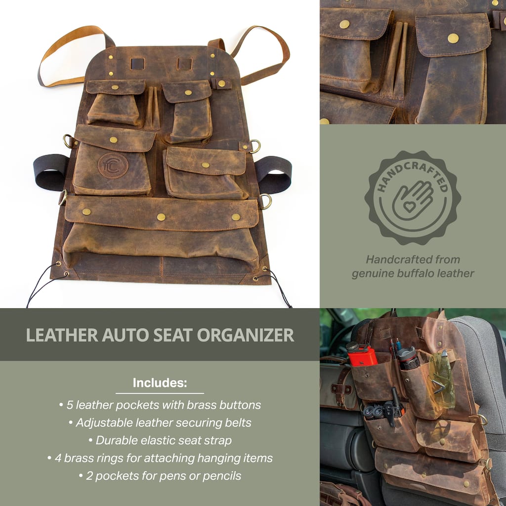 Outdoor Leisure Products Model CT10004 Hunter's Leather Car Seat Organizer