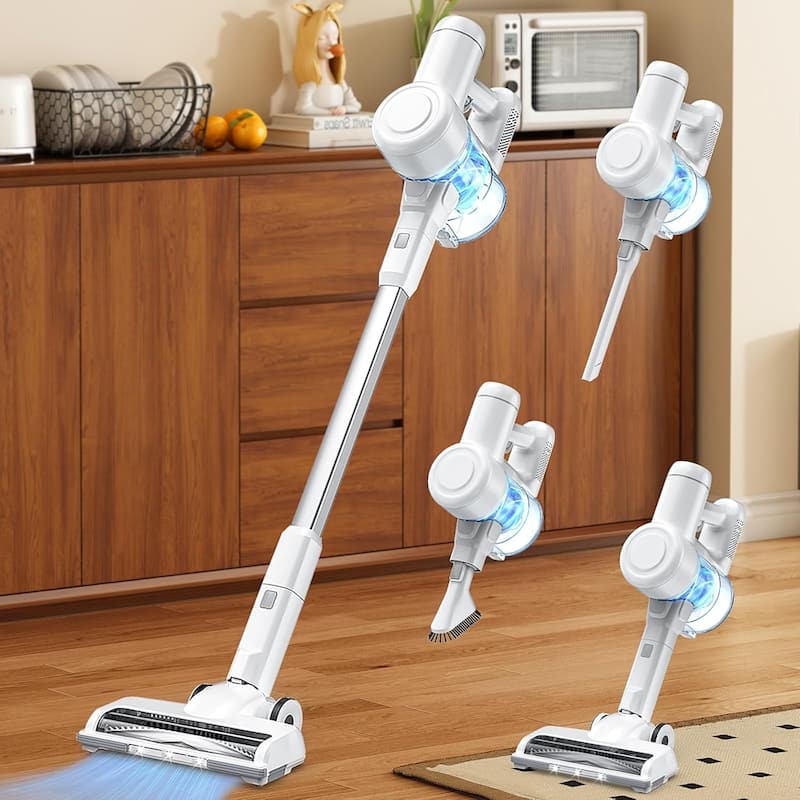 Cordless Stick Vacuum Cleaners for Home Rechargeable Lightweight for Hard Floor and Pet Hair Removal, Handheld Carpet Sweeper - White