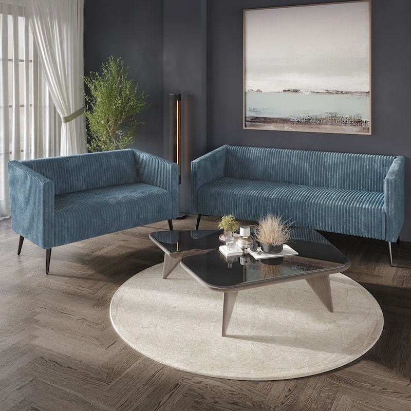 CraftPorch Corduroy Modern Velvet Upholstered 2-Piece Living Room Set