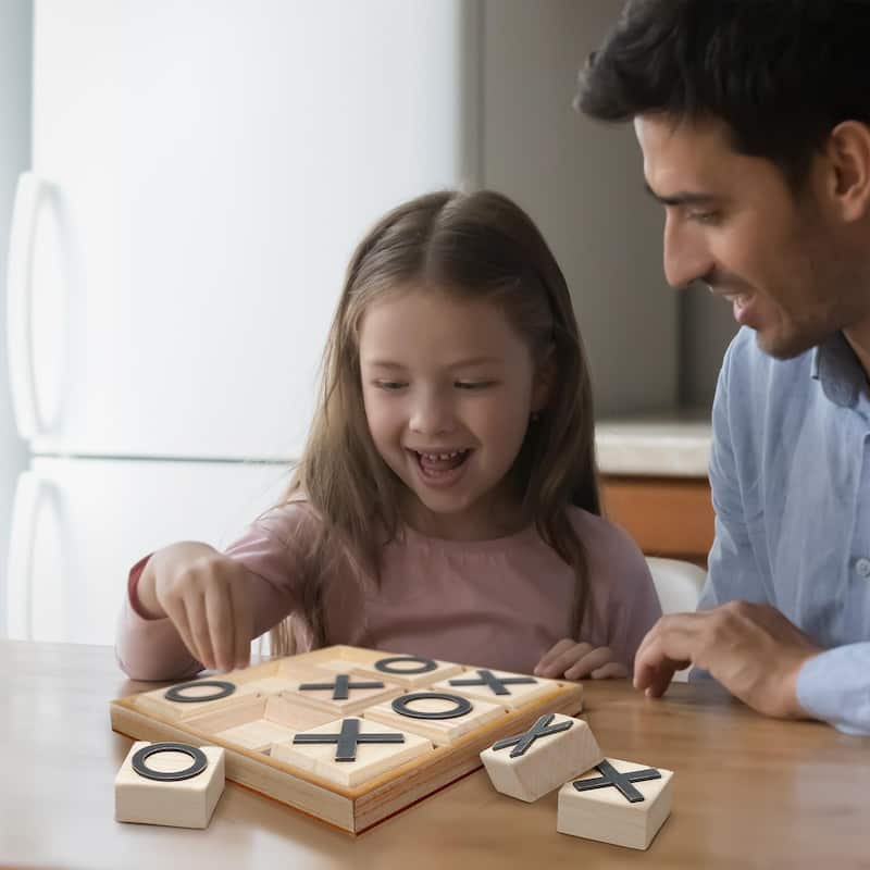 Wood Tic Tac Toe Game Board Tabletop Decor (9" x 9") - 9" x 9"