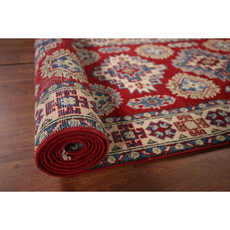 Red Traditional Kazak Oriental Runner Rug Hand-Knotted Wool Carpet - 2'7" x 16'2"
