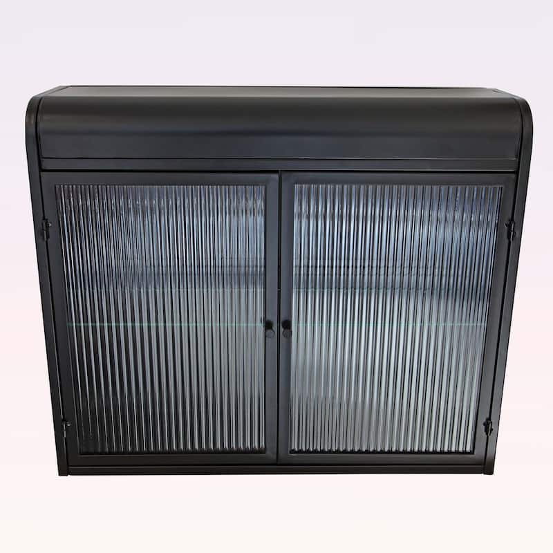 2-Door Wall-Mounted Metal Storage Cabinet with Tempered Glass Doors & Shelves,Perfect for Bathroom,Kitchen
