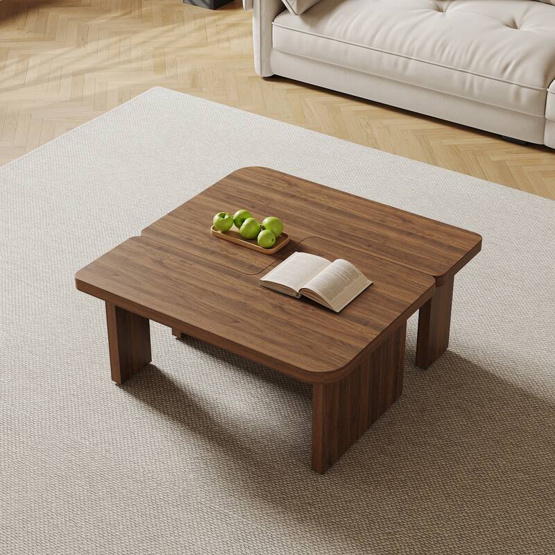 Modern Wood Coffee table, Mid Century Wood Side Table for Living Room, 2 Pieces