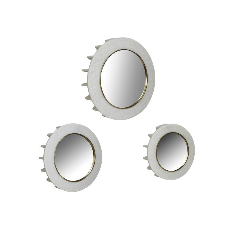 Resin Round Wall Mirrors, Set of 3 - White - 12", 15" - 18.0"