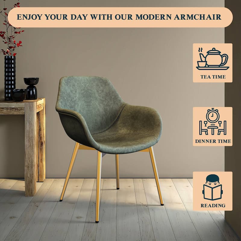 Markley Modern Leather Dining Armchair Set of 2 With Gold Metal Legs Accent Side Chair