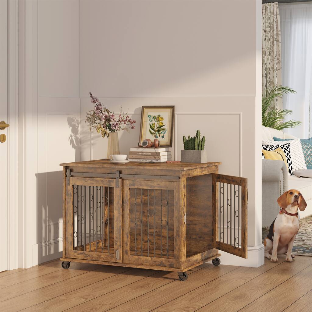 Sliding Door Dog Cage with Partition for Two Puppies - 9.37’’W*25.20’’D*26.60’’H