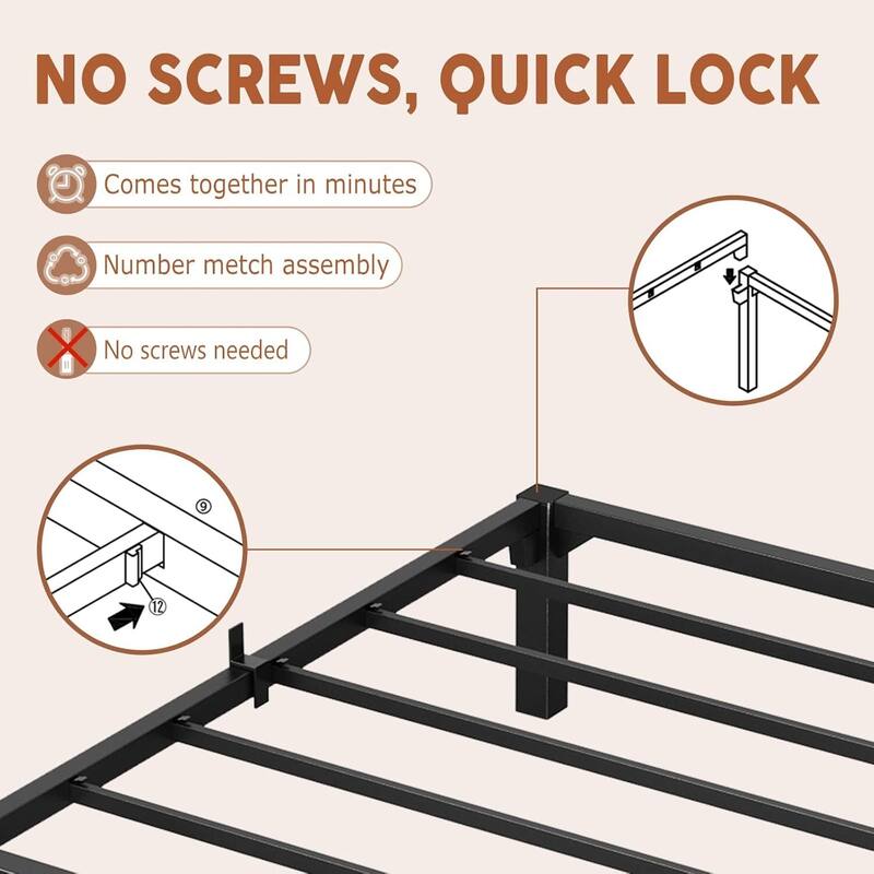 10 Inch Metal Platform Bed Frame Easy Assembly Bed Base for Bedroom and Home Use