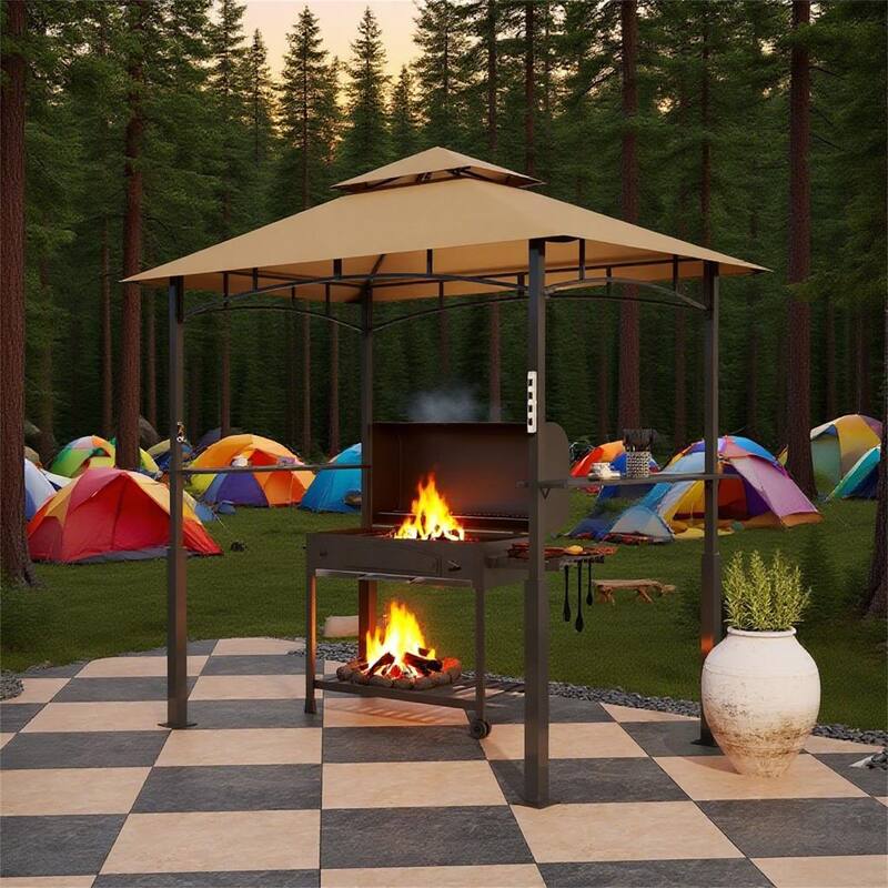 8' x 5' Outdoor Grill Gazebo Shelte in Dark Brown