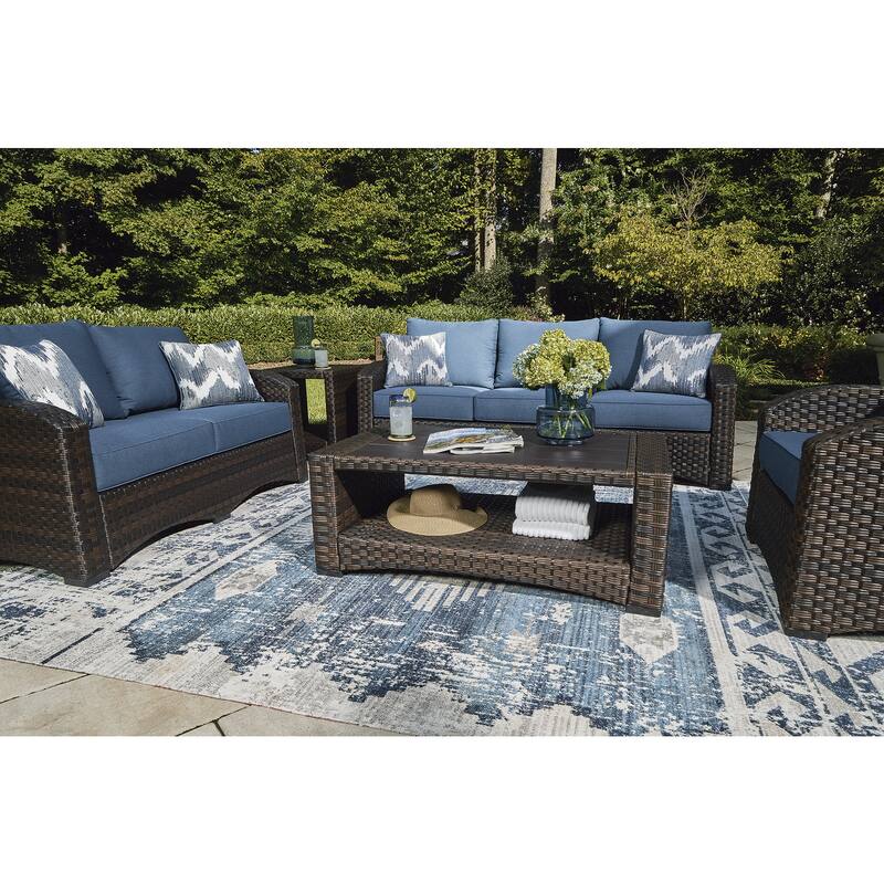 Signature Design by Ashley Windglow Blue/Brown Outdoor Sofa with Cushion - 80.38" W x 31" D x 36" H