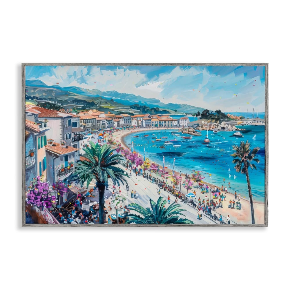 Stupell Busy Summer Beach Town Framed Giclee Art Design By LSR Design Studio