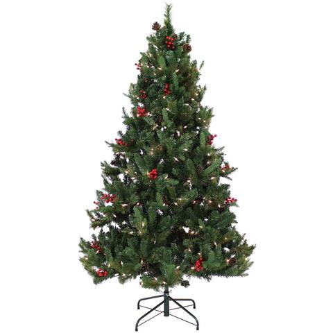 Sunnydaze 7' Merry Berries Pre-Lit Artificial Christmas Tree