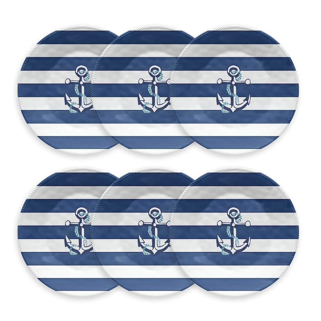 Abode Homewares by TarHong Nautical Anchor Dinner Plate, 10.5 x 0.8", Set of 6