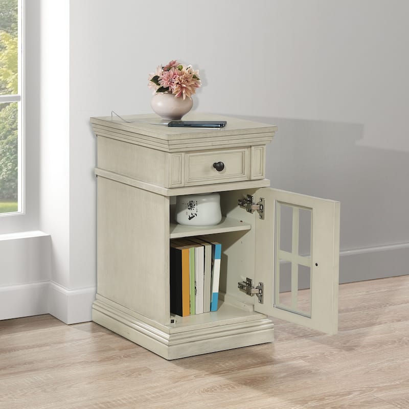 Chair Side Table with Power - White Finish