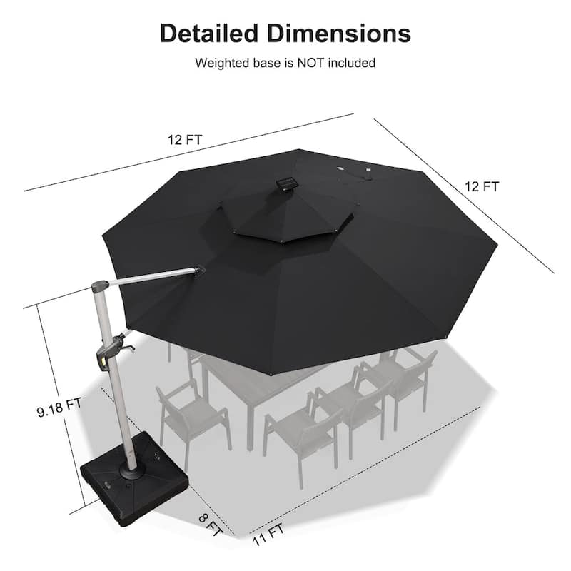 PURPLE LEAF 12 ft Double Top LED Round Patio Cantilever Umbrella