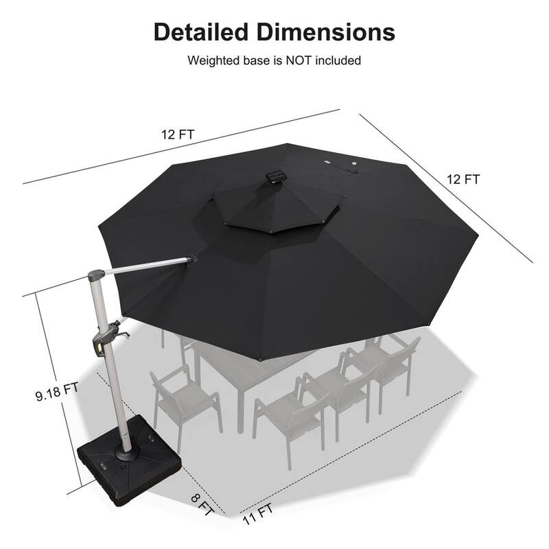 PURPLE LEAF Double Top 10/11/12ft Round Outdoor Patio Cantilever Umbrellas with Lights