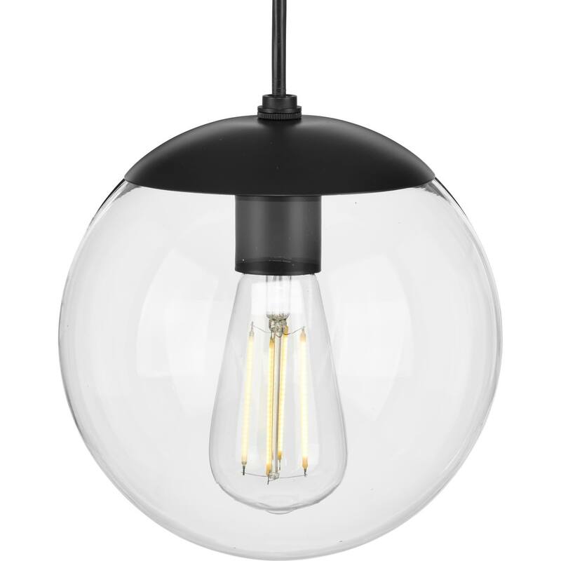 Atwell Collection 1-Light Clear Glass Matte Black Small Pendant - 8 in x 8 in x 8.75 in - 8 in x 8 in x 8.75 in