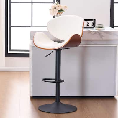 Upholstered Swivel Bar Stool, Adjustable Height Bentwood Counter Stool