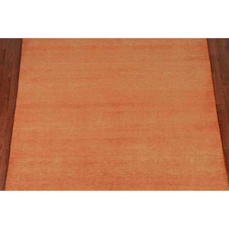 Hand Knotted Oriental 100% Wool Carpet Modern Solid Oranges & Rust Gabbeh Area Rug - 9' 2'' X 6' 2''