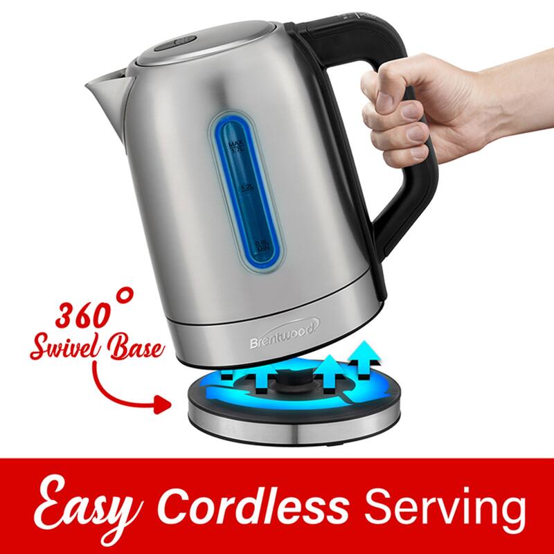 Brentwood 1500W Stainless Steel 1.7L Electric Kettle - 1.7 Liter