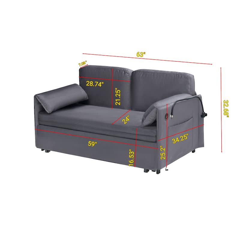 63"Large Folding Sofa Bed Velvet Multifunctional Double Sofa Bed,Suitable for Living Room