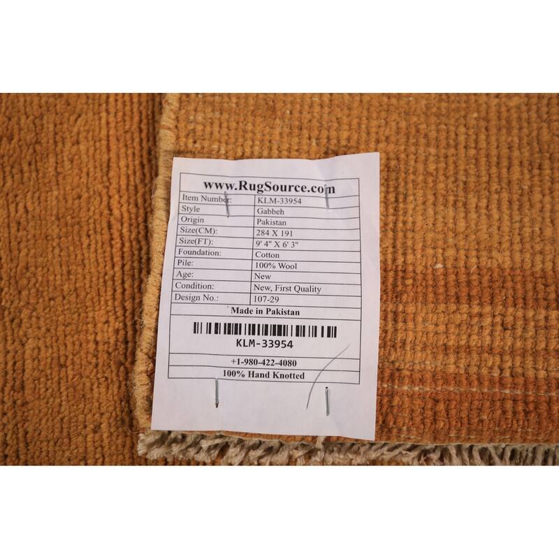 Orange & Yellow Gabbeh Modern Area Rug Hand-Knotted Wool Carpet - 6'3" x 9'4"