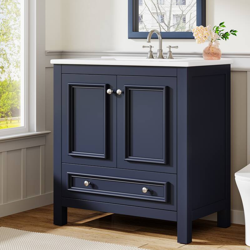 30 Inches Modern Bathroom Vanity Cabinet with Ceramic Basin & 1 Drawer