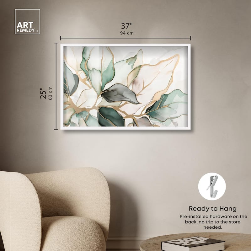 Golden Veined Leaves II Shadowbox by Art Remedy