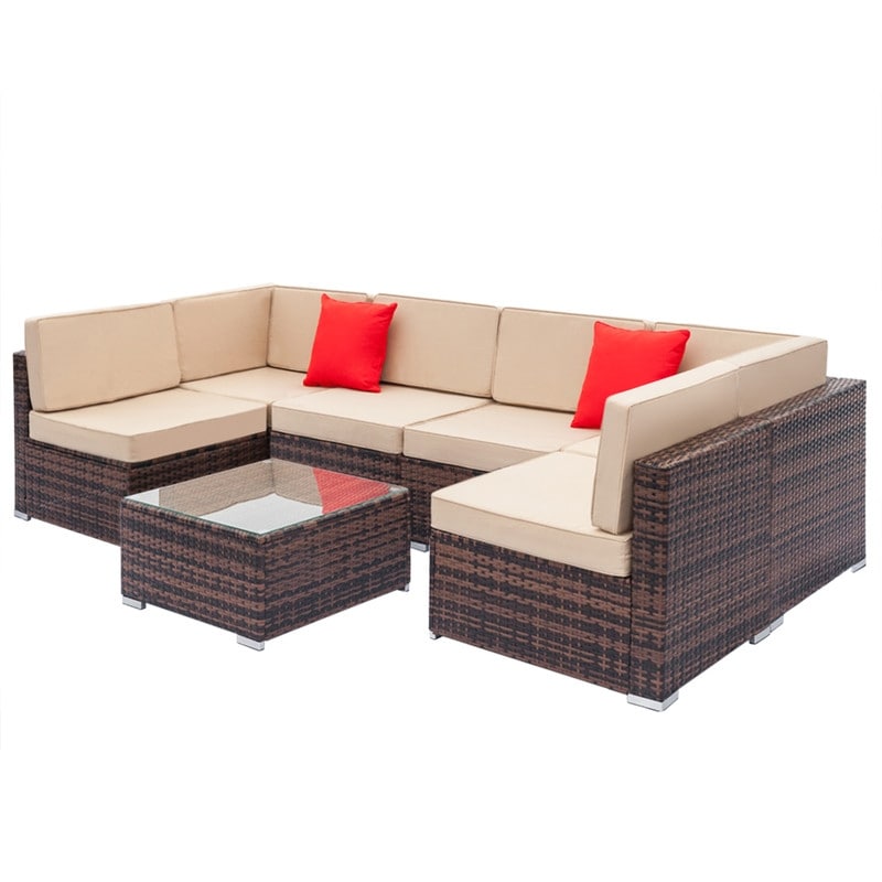 Outdoor 7piece Patio Furniture Black Wicker Rattan Sectional Sofa Set