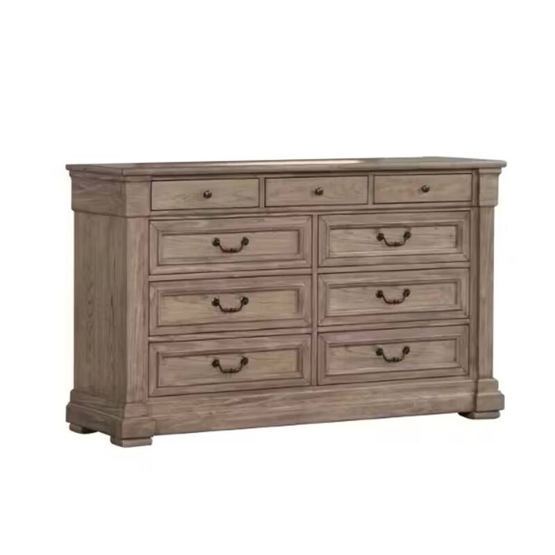 Roi Wide Dresser, 62 Inch, 9 Dovetail Drawers, Weathered Gray