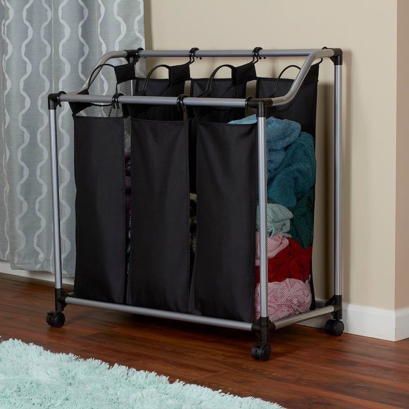 Household Essentials 3-bag Laundry Clothes Hamper Sorter - Grey/Black