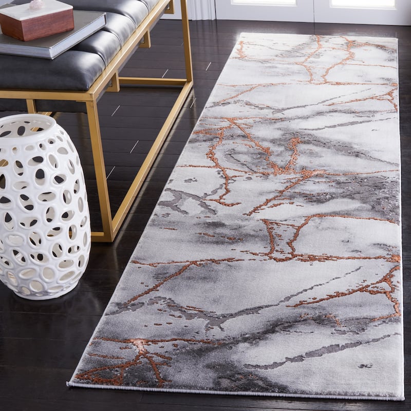 SAFAVIEH Craft Miyase Modern Abstract Rug - 2'3" x 16' Runner - Grey/Orange