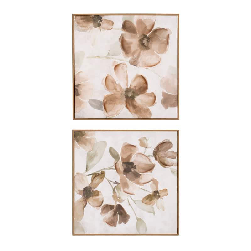 Wood Framed Watercolor Floral Wall Plaque - 16" - Set of 2