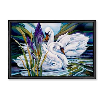 Stupell Swans with Abstract Pond Ripples Framed Floater Canvas Wall Art Design By Jody Bergsma