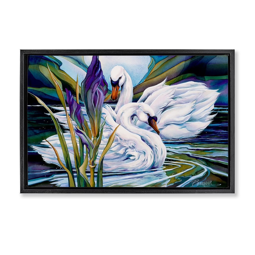 Stupell Swans with Abstract Pond Ripples Framed Floater Canvas Wall Art Design By Jody Bergsma