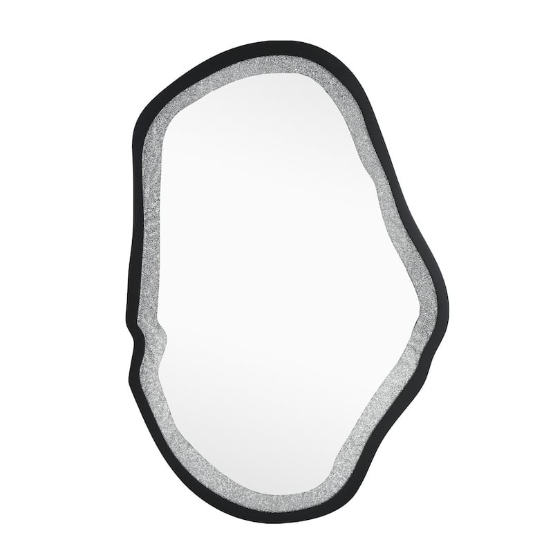 Mireve Modern Irregular Black Frame Mirror with Faux Diamond Inlay Wall Decor - W31.9"xD0.8"xH47.2"