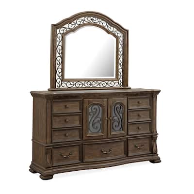 Magnussen Home Durango Willadeene Brown Drawer Dresser with Shaped Mirror