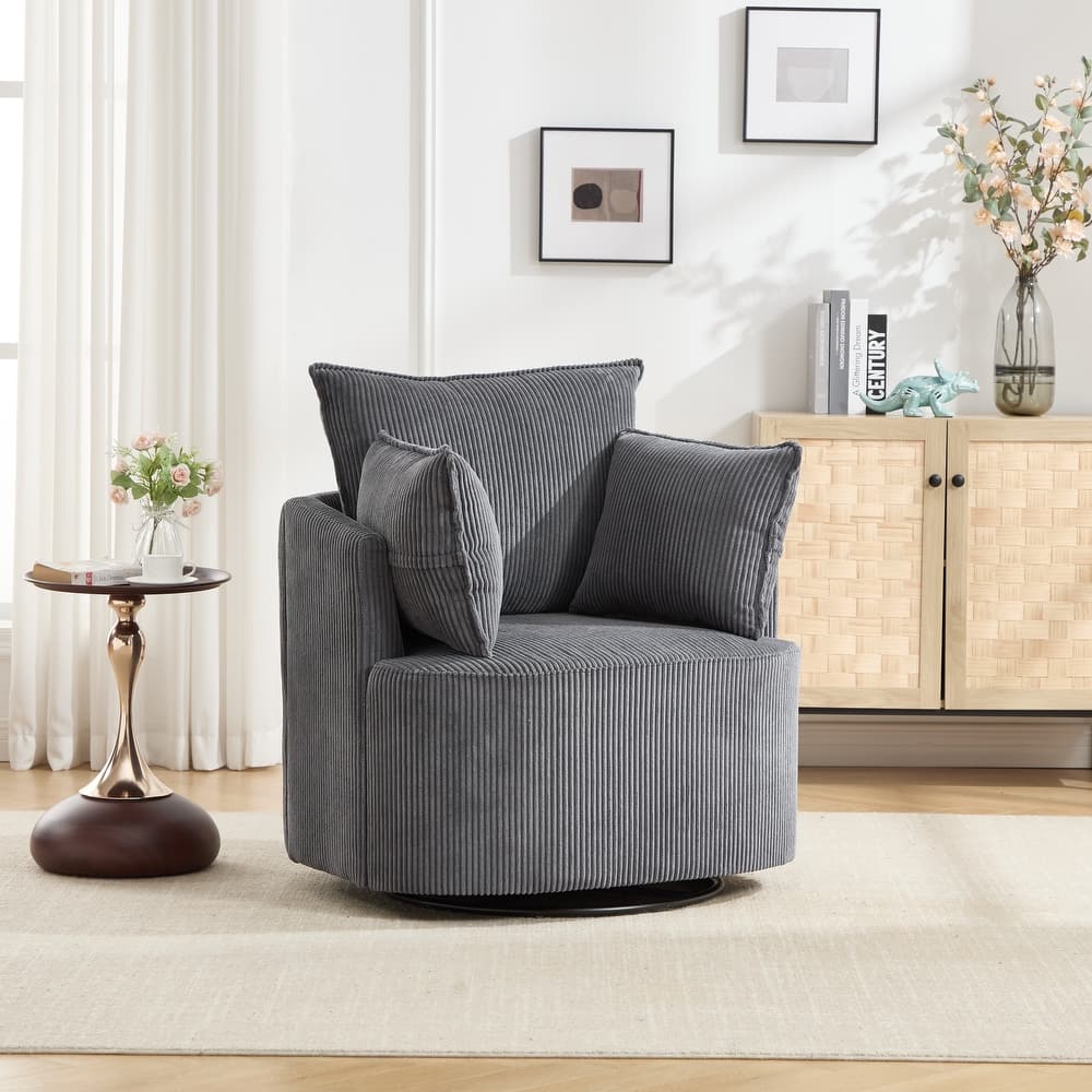 GDFStudio - 38.85" Upholstered Thaddeus Swivel Chair with 360° Metal Base.