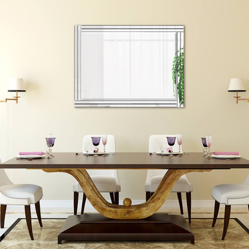 Moderno Stepped Beveled Rectangle Wall Mirror, Solid Wood Frame, 1"-Beveled Center Mirror, Ready to Hang - Clear