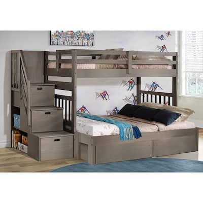 Olympus Twin-over-Full 2-drawer Solid Wood Bunk Bed with Staircase
