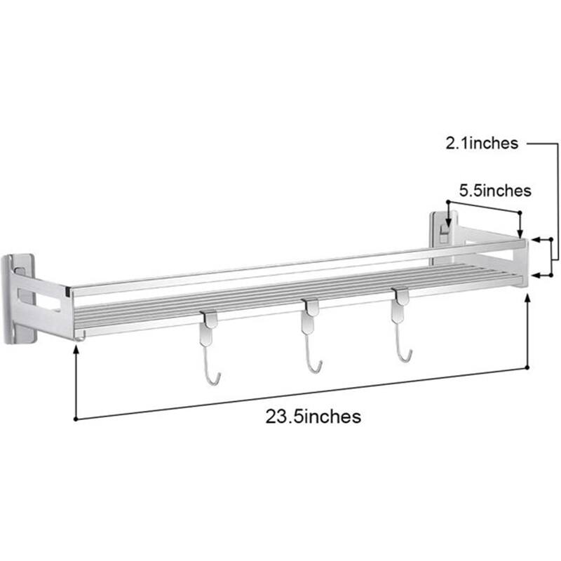 304 Stainless Steel Bathroom Towel Rack Shelf with 3 Hooks Silver On Sale Bed Bath