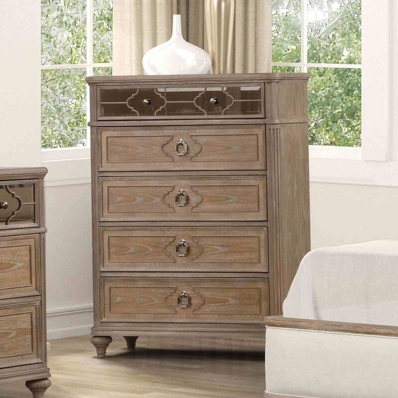 Rustic Oak Finish Transitional Bedroom Set Bed Chest Dresser Mirror USB Charging Nightstand
