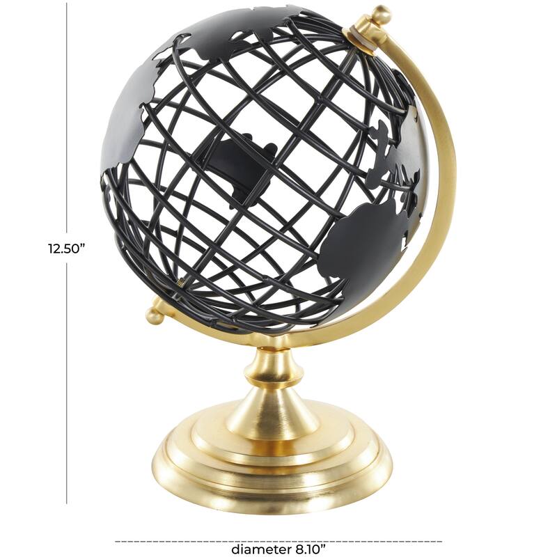 Aluminum Metal Open Framed Globe with Wire Exterior and Gold Base - Black - Roche River Decor