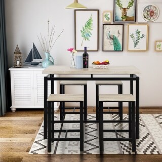 5 Piece Dining Set with Counter and Pub Height， Dining Table with 4 ...