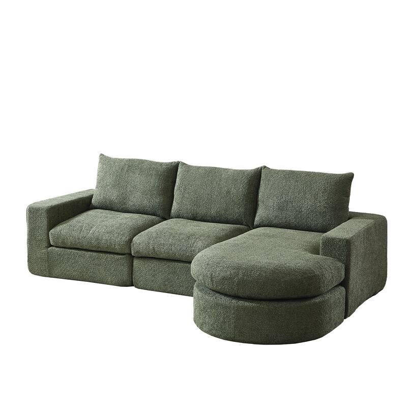 Curved Sectional Sofa with L-Shape Chaise, Chenille Upholstered Boneless Cloud Sofa, Modular 4 Seat Corner Sofa with Cushions