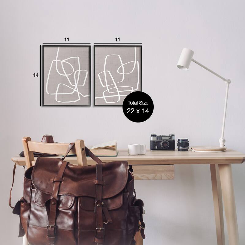 Stupell Abstract Busy Line Minimal Boho Design Brown White 2pc Multi Piece Framed Wall Art Set
