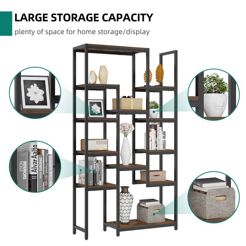 Wood 6-Tier Gold Bookshelf 71" Tall Modern Free Standing Bookshelf with 12 Shelves