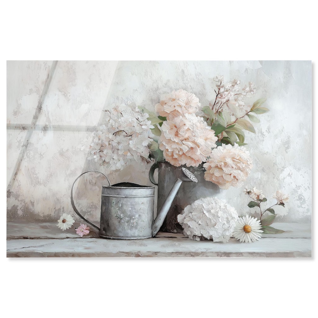 Can and White Blooms Acrylic by Art Remedy, Ready to Hang